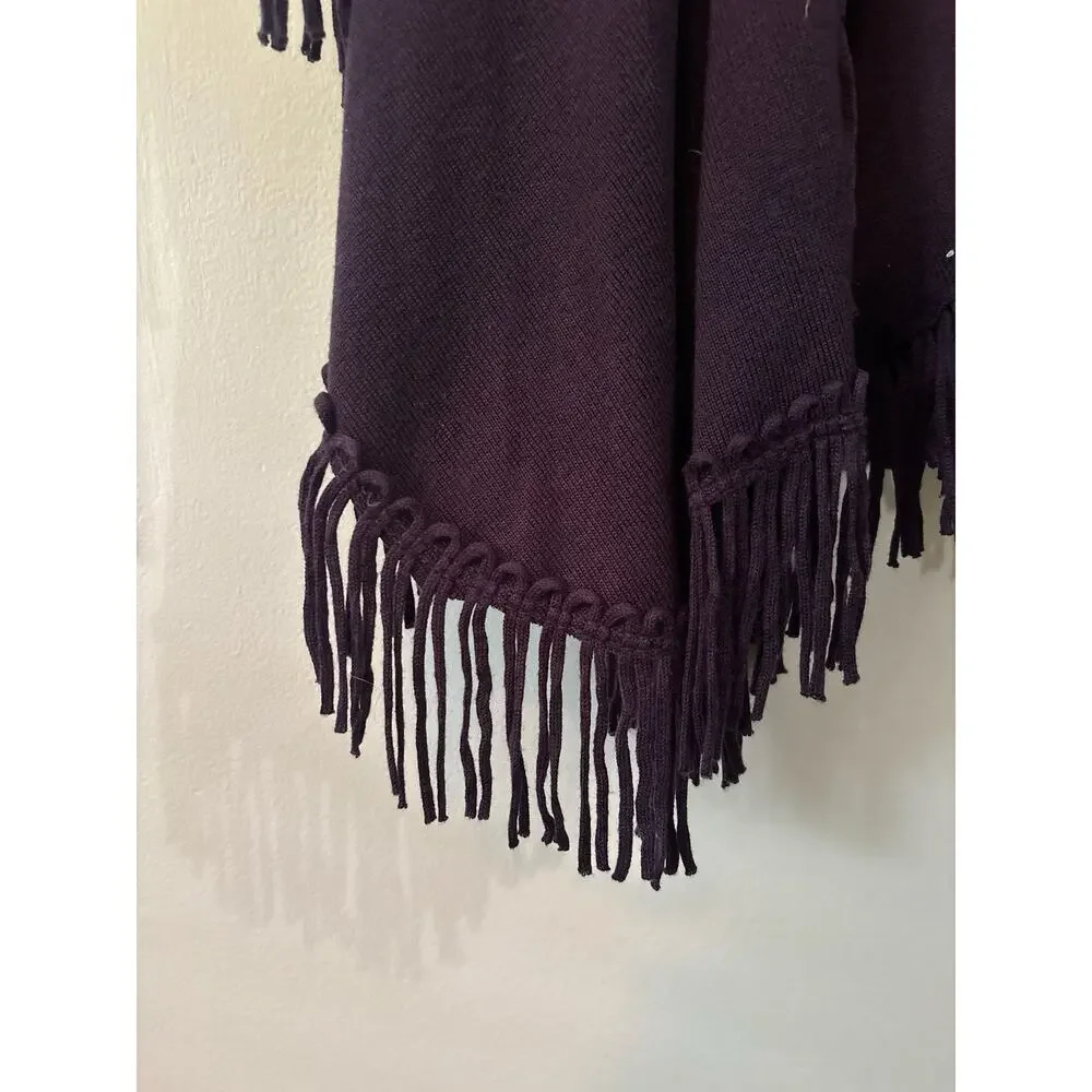 COLDWATER CREEK Knit Shawl Womens Dark Purple Fringe Sweater Wrap One Size